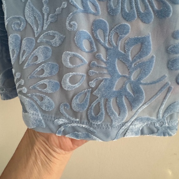 Soft Surroundings M Light Blue Velvet Burnout Floral Long Sleeve Top - Picture 6 of 8
